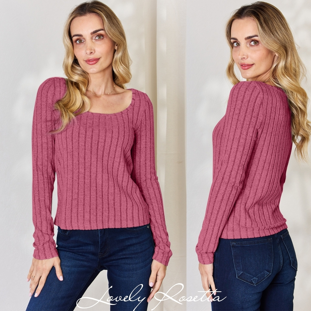 Rust Ribbed Long Sleeve Top - Picture 9 of 12
